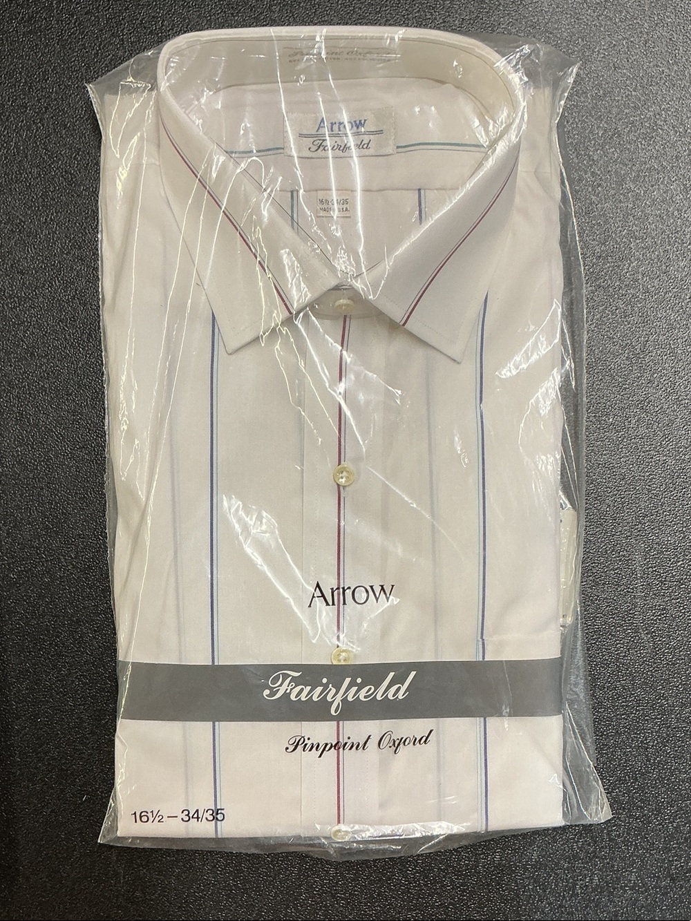 Arrow White Dress Shirt with Blue and Red Pinstripes